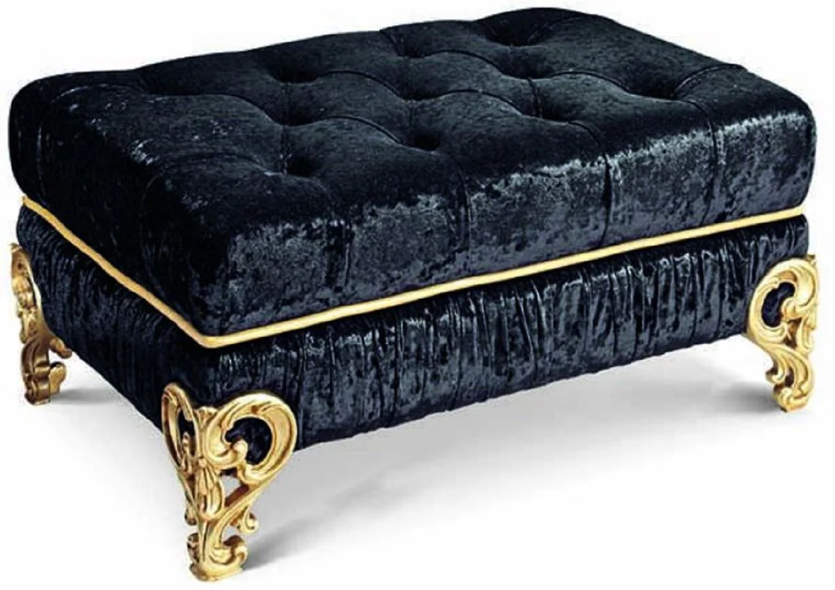 Casa Padrino taburete barroco de lujo negro / oro 75 cm - Hecho en Italia