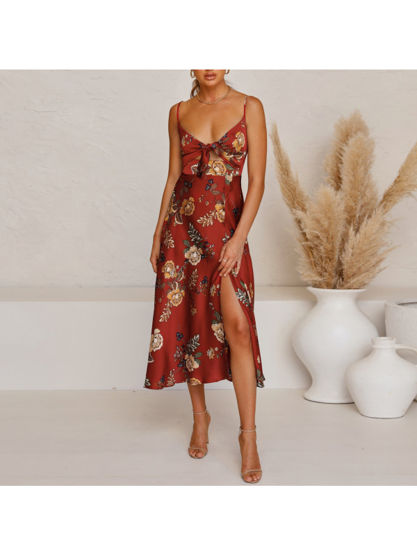 Satin Print Split Dress