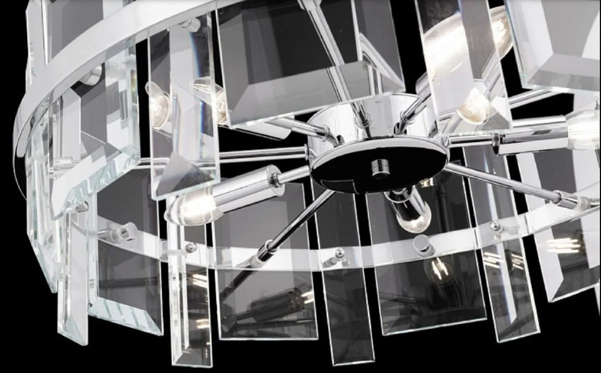 Casa Padrino lámpara colgante plata Ø 60 cm - Lámpara colgante redonda moderna con estructura de metal y placas de vidrio - Luces de Diseño