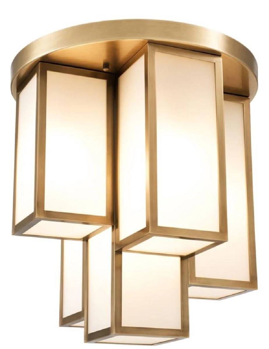 Casa Padrino lámpara de techo de lujo latón antiguo / blanco Ø 50 x H. 53,5 cm - Calidad de Lujo