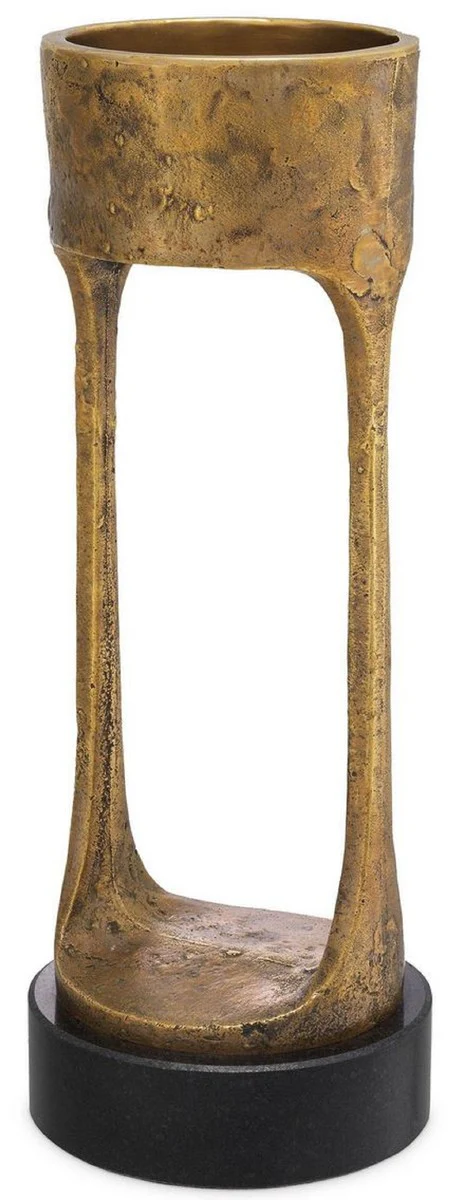 Casa Padrino Portavela de Lujo Lat¨®n Vintage / Negro ? 13 x A. 35 cm - Portavela de Lat¨®n con Base de Granito - Accesorios Decorativos