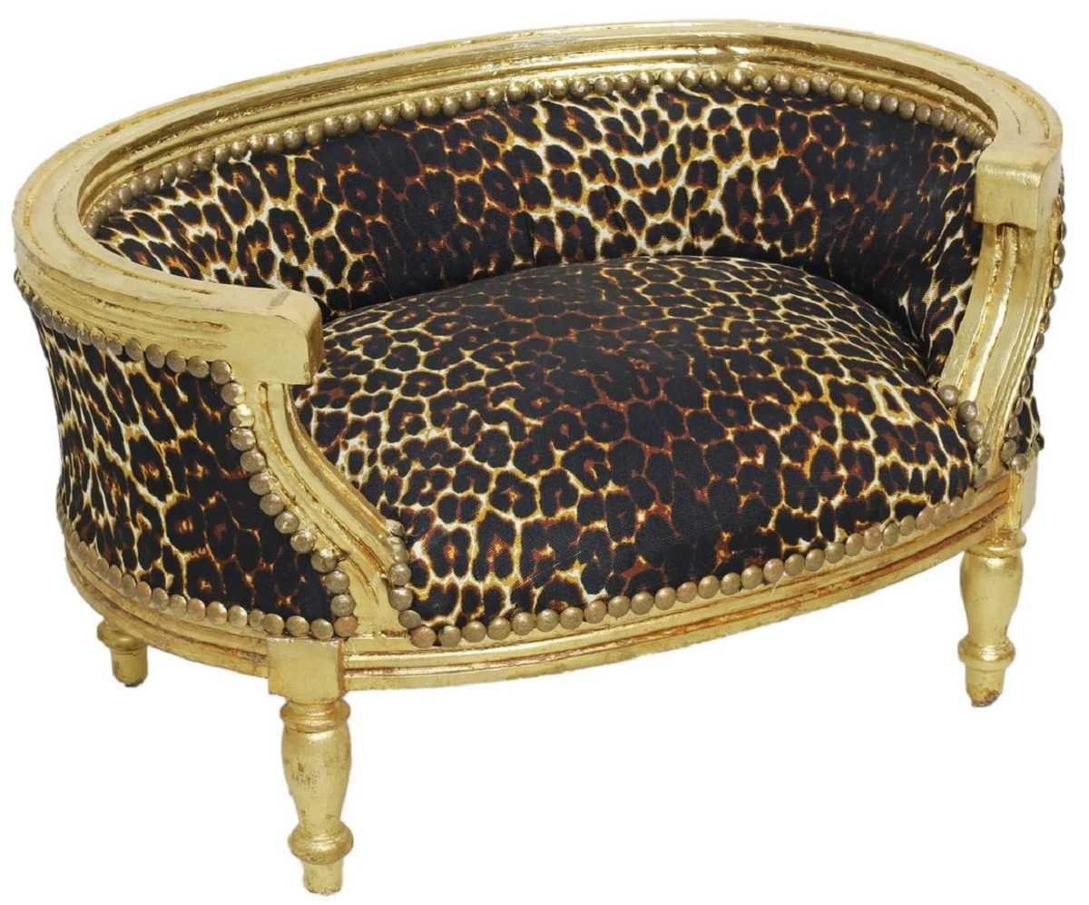 Casa Padrino cama para perros y gatos barroco leopardo patrón / oro antiguo - Sofá para perros y gatos en estilo barroco - Muebles barrocos para perros y gatos - Muebles barrocos mascotas