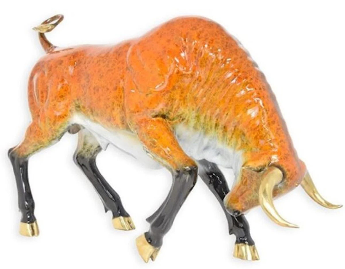 Casa Padrino escultura decorativa de bronce XXL de lujo toro naranja / blanco / negro / oro 118 x 43 x A. 78 cm - Figura grande XXL de bronce - Figura animal XXL de bronce