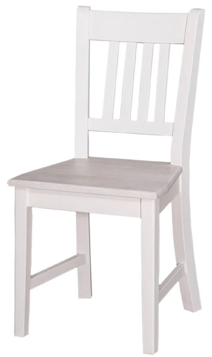 Casa Padrino silla de comedor de estilo campestre blanco 47 x 39 x H. 92 cm - Silla de Cocina de Madera Maciza en Estilo Campestre