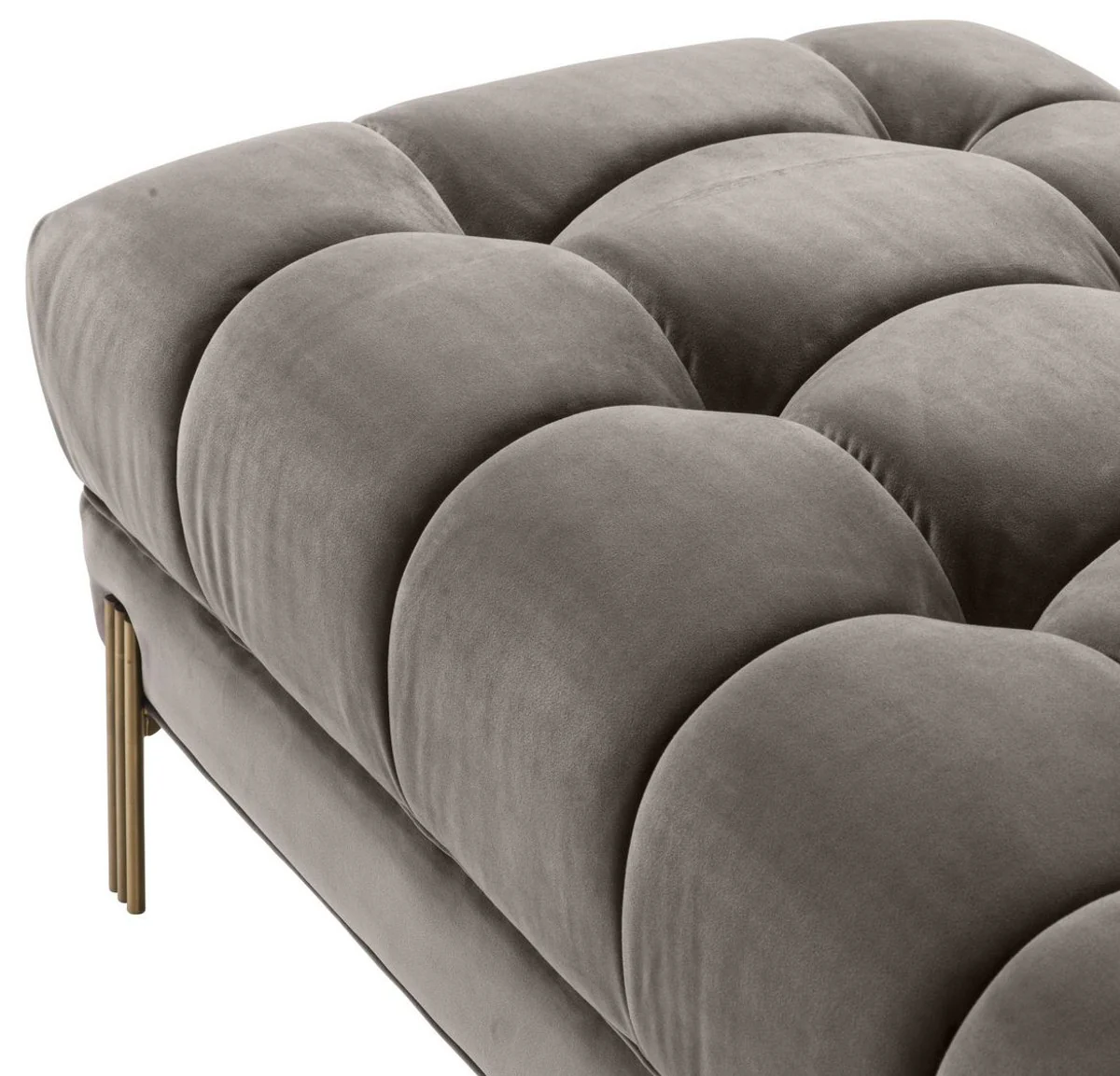 Casa Padrino banco de lujo gris / lat¨®n 133 x 59 x H. 42 cm - Banco Acolchado de Terciopelo con Patas de Acero Inoxidable - Colecci¨®n de Lujo