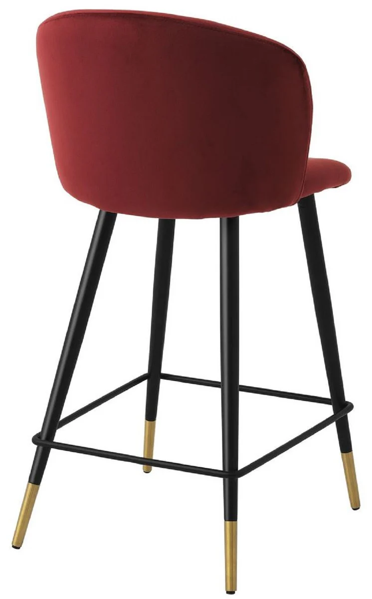 Casa Padrino silla de bar de lujo rojo burdeos / negro / oro 50,5 x 54 x A. 92,5 cm - Taburete de bar de lujo con respaldo y terciopelo noble - Muebles de bar de lujo