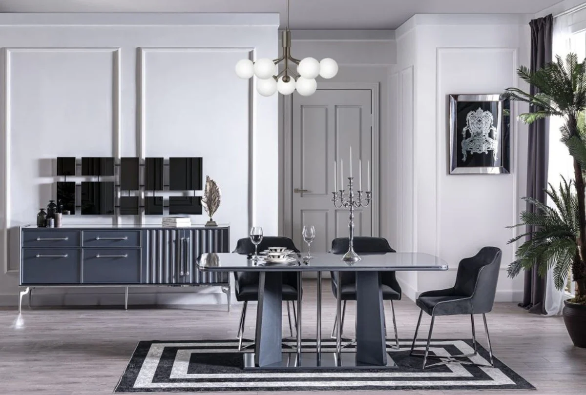 Casa Padrino mesa de comedor de lujo azul / plata 182 x 92 x A. 77 cm - Mesa de cocina - Muebles de comedor noble