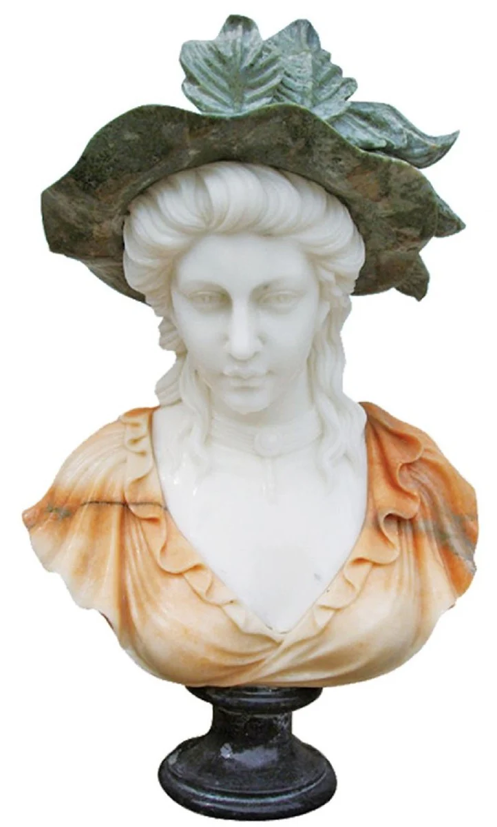 Casa Padrino busto de mármol Art Nouveau de lujo dama blanco / beige / verde A. 75 cm