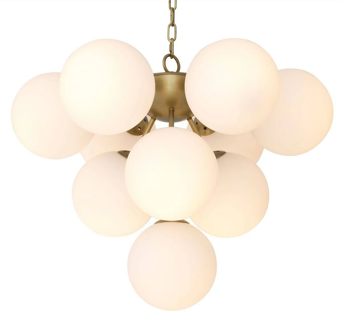Casa Padrino lámpara de araña de lujo latón antiguo / blanco Ø 63 x A. 73 cm - Lámpara de araña de salón moderna con pantallas redondas de vidrio - Colección de Lujo