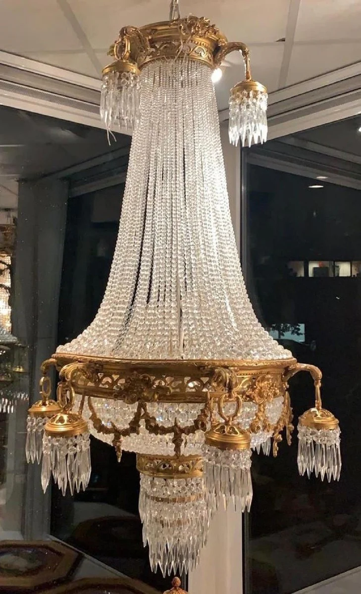 Casa Padrino araña de luces barroco de lujo de cristal oro - Magnífico lámpara de araña de salón en estilo barroco - Lámpara de araña de hotel - Luces de cristal barrocas - Interiores barrocos