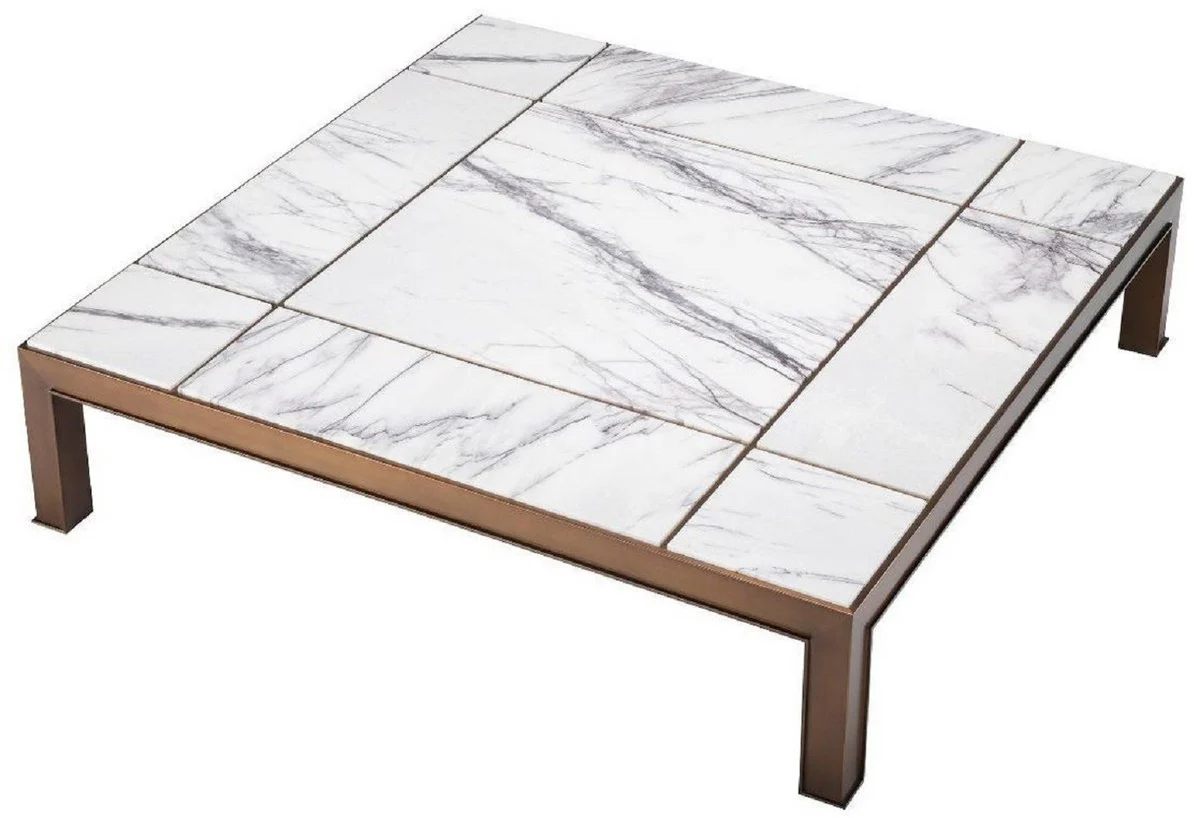 Casa Padrino mesa de centro de lujo lat¨®n antiguo / blanco / violeta 119 x 119 x A. 29 cm - Mesa de sal¨®n moderna de acero inoxidable con tapas de m¨¢rmol - Muebles de Sal¨®n