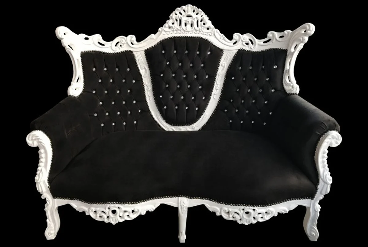 Casa Padrino Baroque 2-seater Sofa Master Black / White with Bling Bling Glitzsteinen Mod2 - Antique Style Furniture - Limited Edition