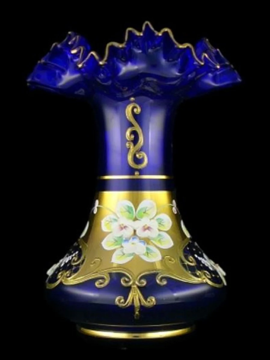 Casa Padrino florero de vidrio barroco de lujo azul / multicolor / oro A. 20 cm - Jarrón de flores hecho a mano y pintado a mano - Decoración Barroco - Noble y Magnífico