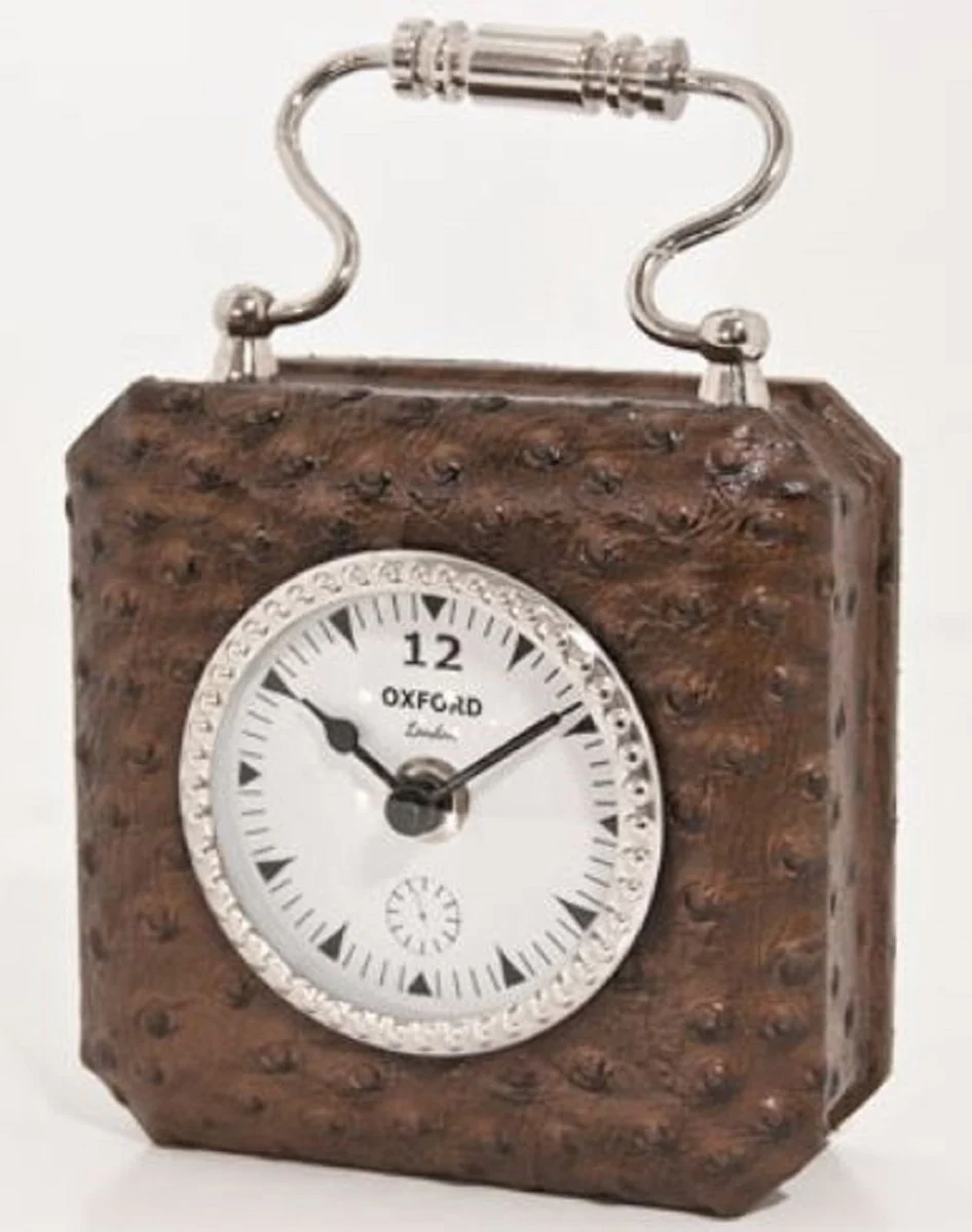 Casa Padrino reloj de mesa de lujo marrón / plata 7,5 x H. 7,5 cm - Reloj Decorativo en Diseño de Bolso