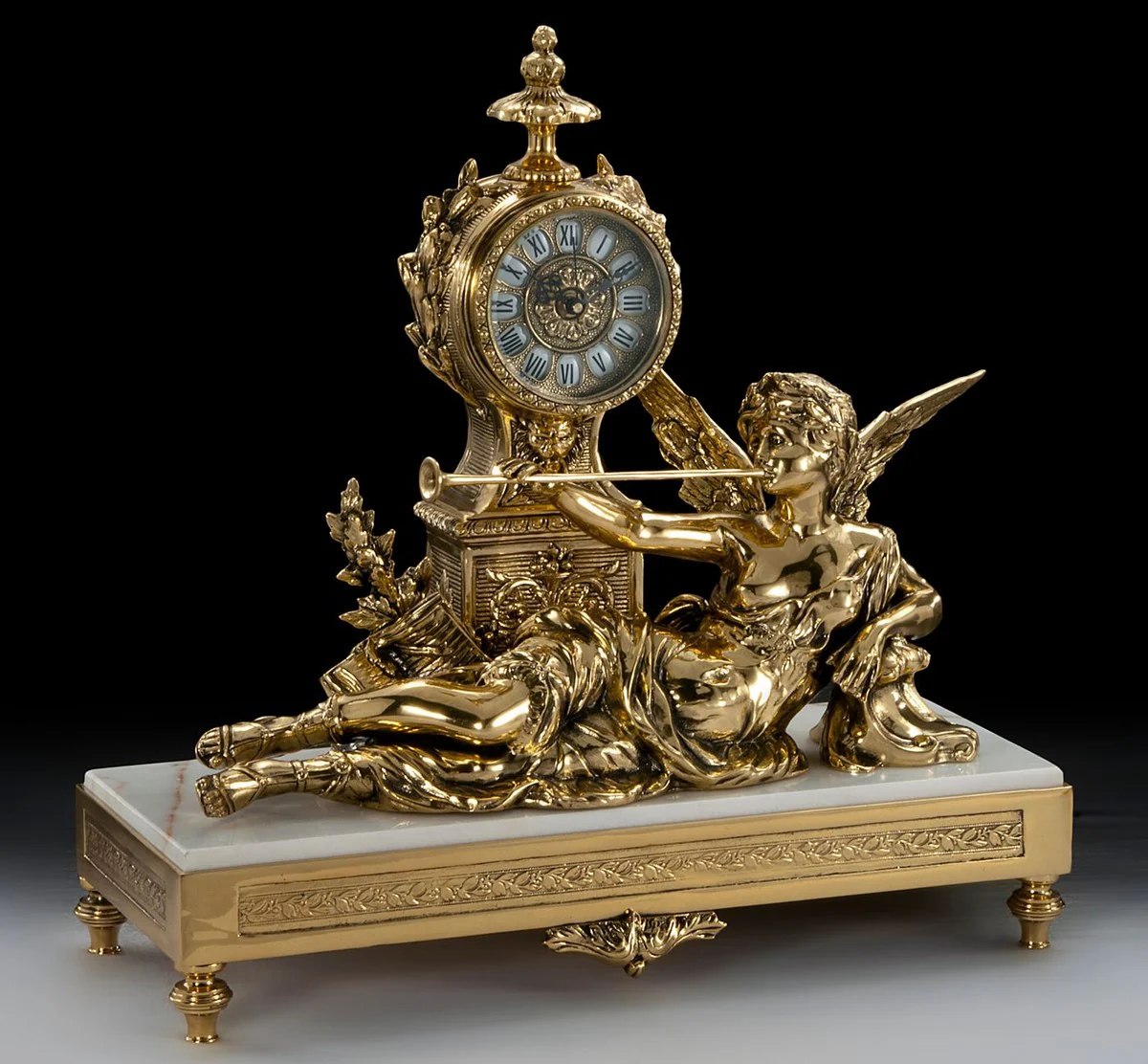 Casa Padrino reloj de mesa barroco de lujo oro / blanco 48 x A. 47 cm - Reloj de bronce hecho a mano estilo barroco - Reloj de escritorio barroco - Decoracion escritorio barroco