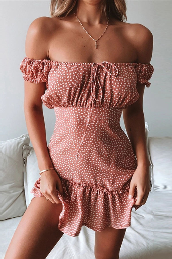 Summer Off Shoulder Polka Dot Printed Falbala Dress