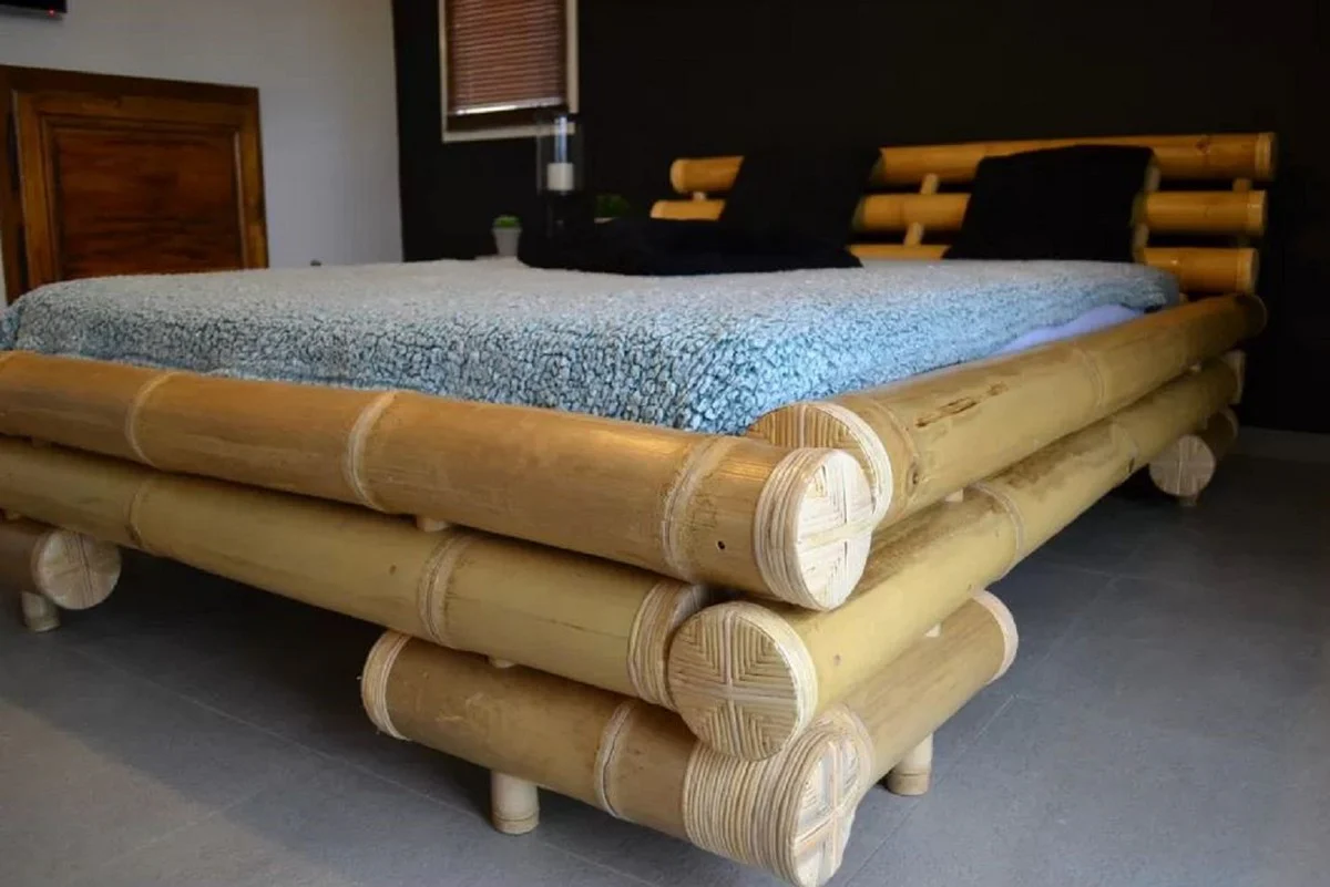 Casa Padrino cama doble de lujo natural 170 x 240 x A. 81 cm - Cama de bambú - Muebles de dormitorio - Muebles de bambú - Muebles de lujo - Interiores de lujo