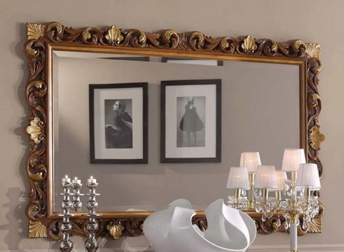 Casa Padrino espejo barroco de lujo marr¨®n / oro - Espejo de pared rectangular en estilo barroco - Magn¨ªficos Muebles Barrocos - Calidad de Lujo - Hecho en Italia