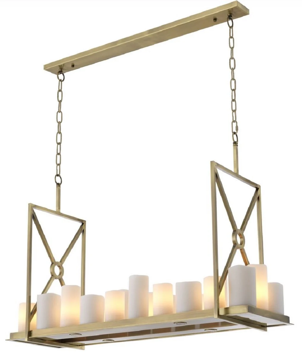 Casa Padrino lámpara de araña LED de lujo latón / blanco 120 x 39 x A. 79 cm - Lámpara de araña moderna con control remoto - Calidad de Lujo