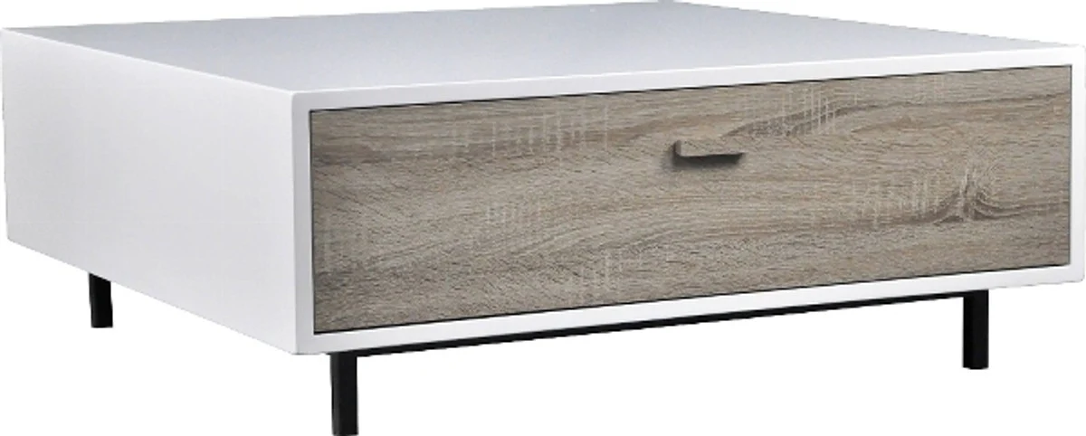 Casa Padrino Coffee Table White / Natural Colors 90 x 90 x H. 35 cm - Handcrafted Lacquer Coffee Table with Wooden Drawer