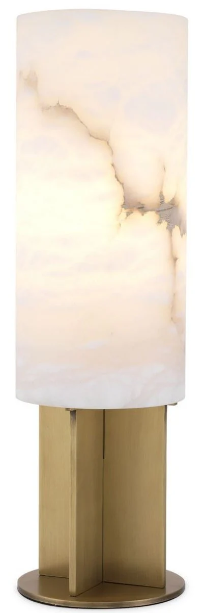 Casa Padrino lámpara de mesa de lujo latón antiguo / alabastro Ø 14 x A. 47 cm - Lámpara de mesa moderna con pantalla redonda de alabastro - Luces de Lujo