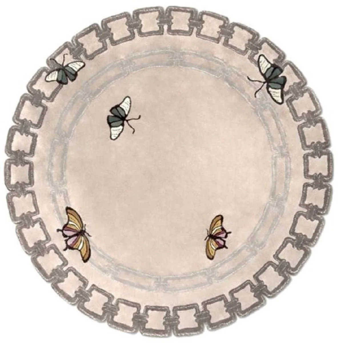 Casa Padrino alfombra de lana de lujo mariposas multicolor Ø 200 cm - Alfombra de diseño redonda - Alfombra de salón de lana tufting a mano - Calidad de Lujo