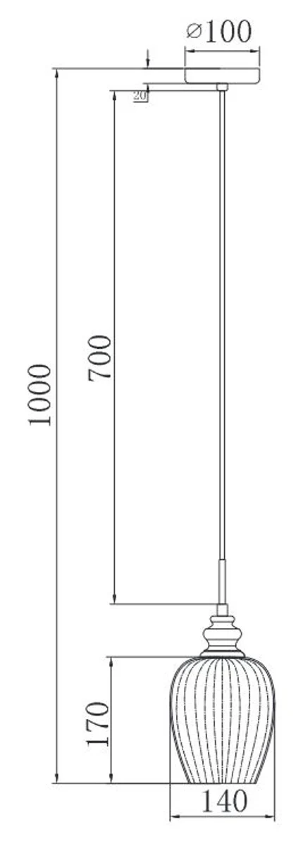 Casa Padrino Hanging Lamp Silver / Gray Ø 14 - Pendant Lamp with Crystal Hangings