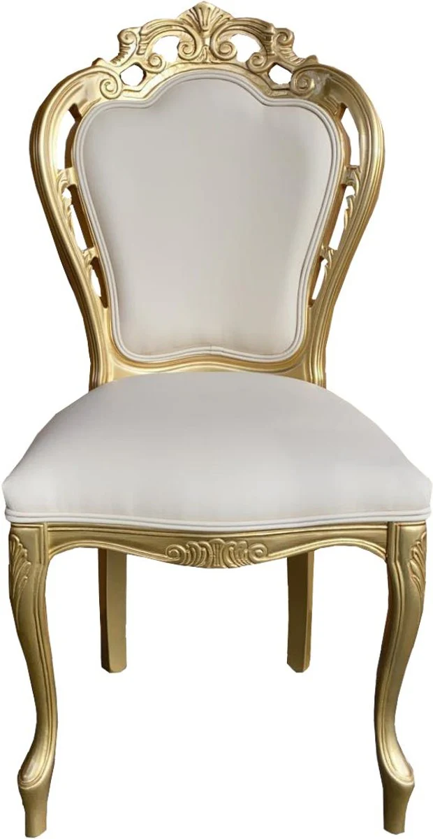 Casa Padrino silla de comedor barroca de lujo aspecto cuero crema / oro - silla de dise?o - calidad de lujo