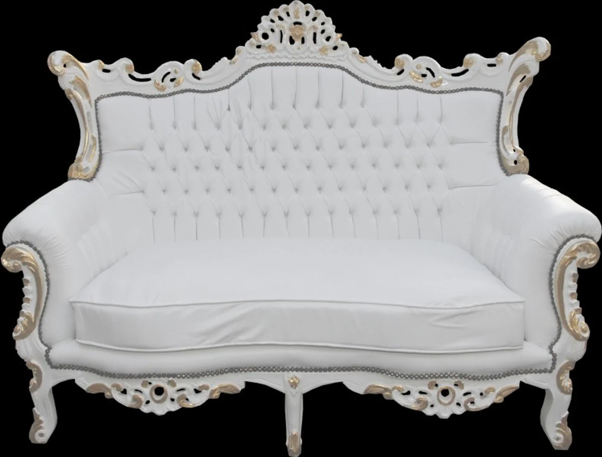Casa Padrino Baroque 2-seater sofa Master White / Gold Mod2 - living room couch furniture Lounge - Limited Edition