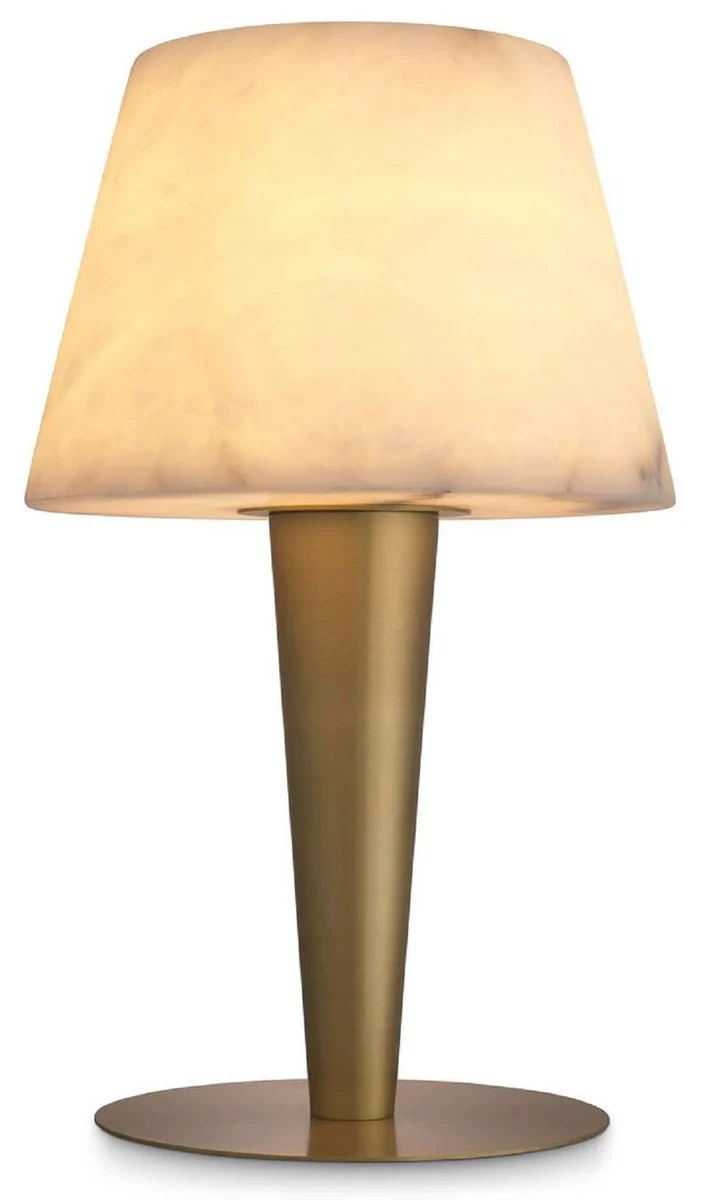 Casa Padrino lámpara de mesa de lujo latón antiguo / alabastro Ø 20 x A. 50,5 cm - Lámpara de escritorio redonda de metal con pantalla de alabastro - Colección de Lujo