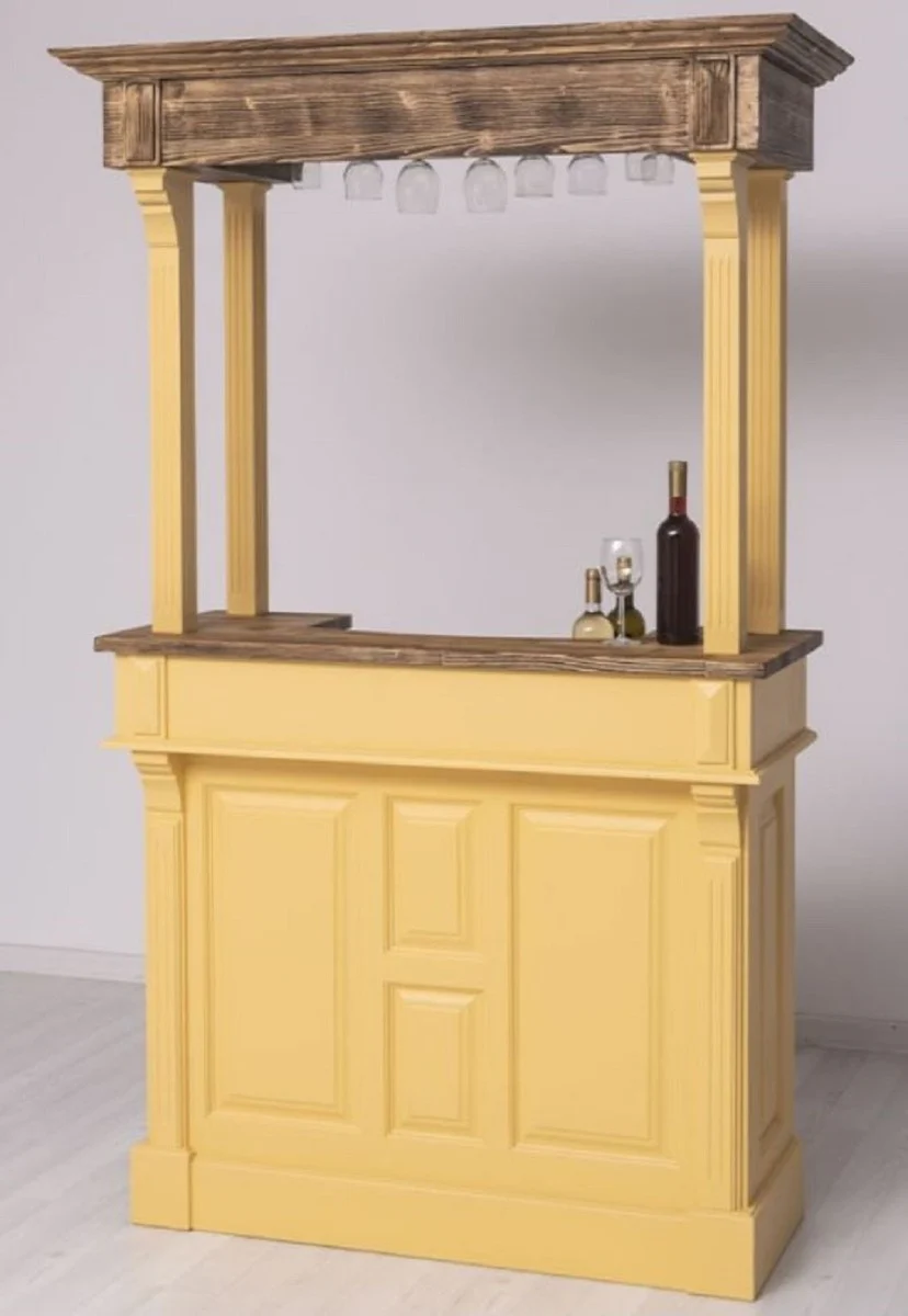 Casa Padrino barra de bar de estilo campestre amarillo / marr¨®n 140 x 51 x A. 210 cm - Barra de bar de madera maciza - Muebles de bar de madera maciza - Muebles de bar en estilo campestre