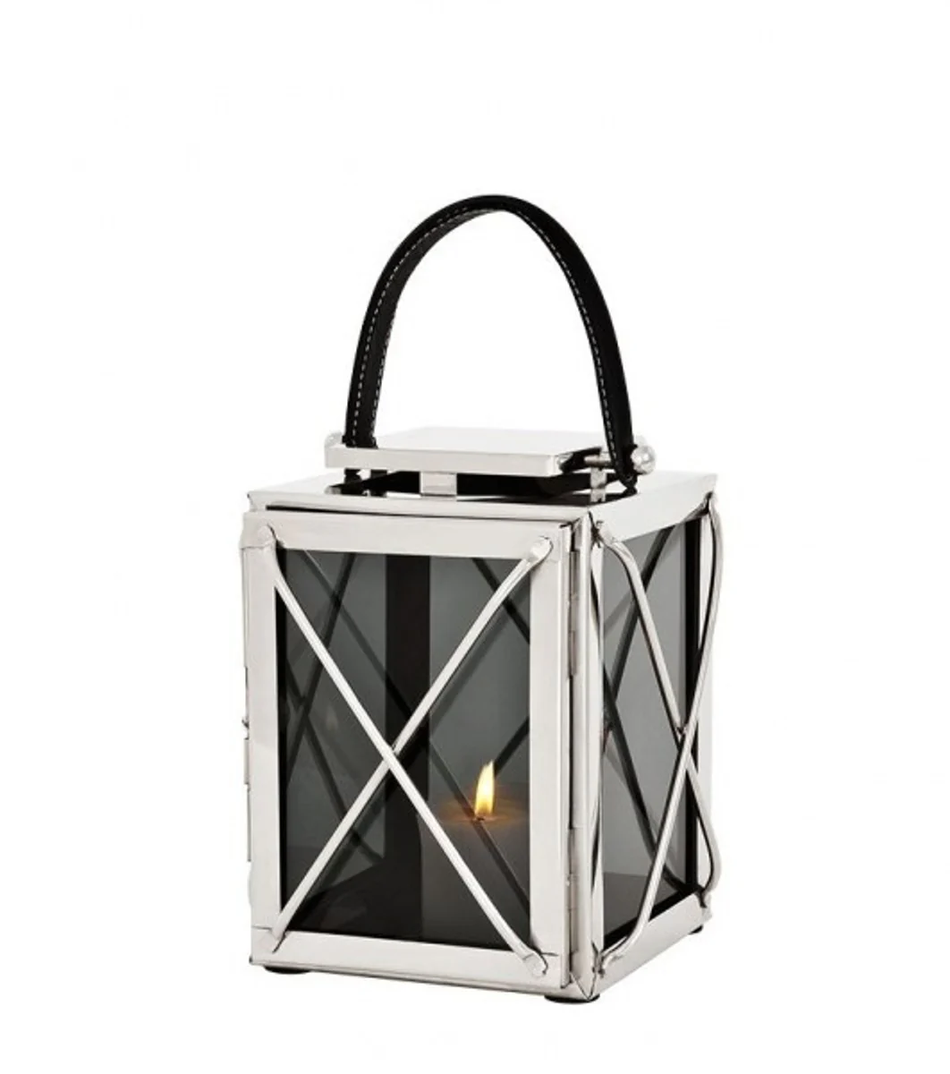 Casa Padrino Designer Deco Lantern Nickel Finish 18 x 18 x H. 25 cm - Luxury Hotel Restaurant Lantern