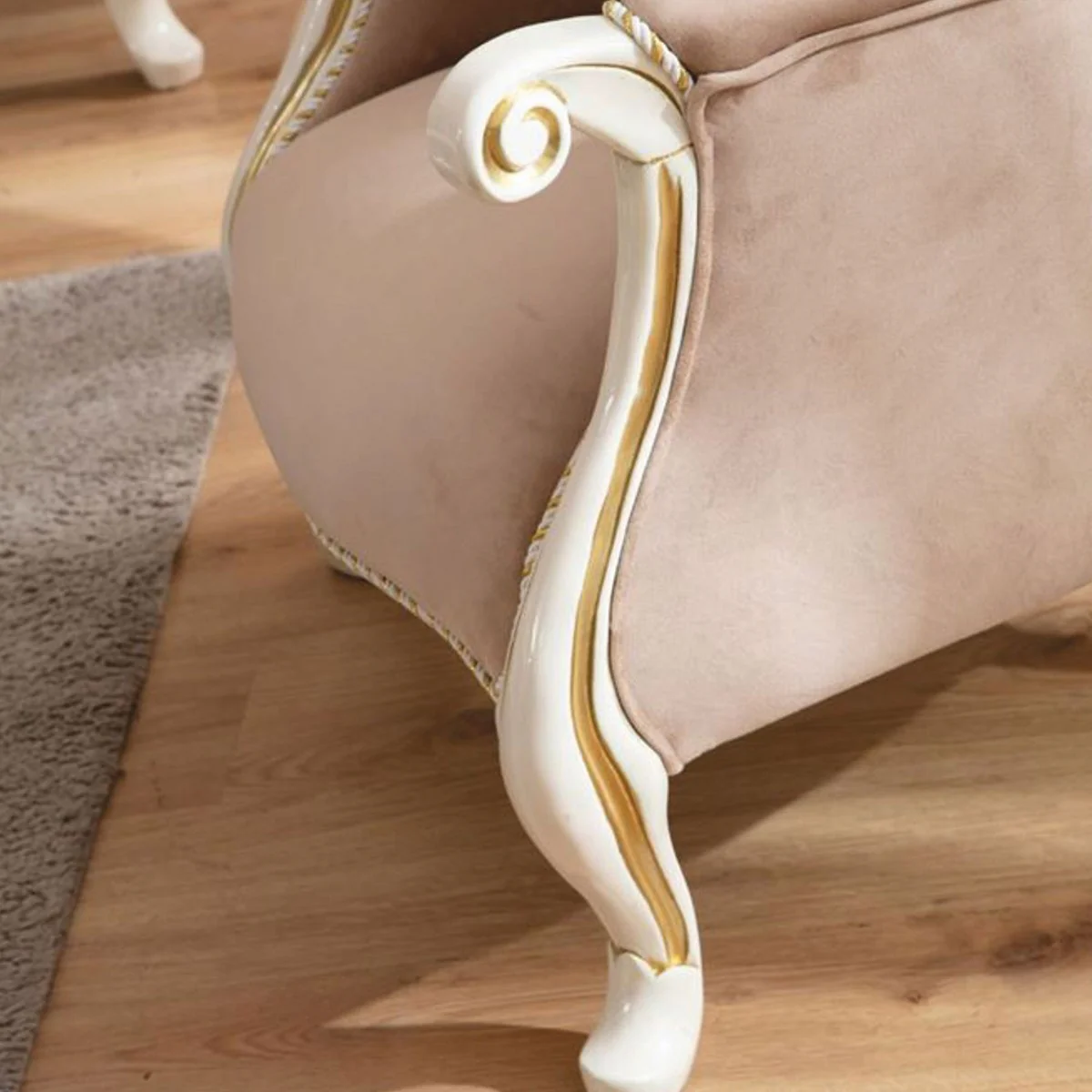 Casa Padrino sill¨®n de sal¨®n barroco de lujo marr¨®n claro / blanco / oro - Muebles estilo barroco