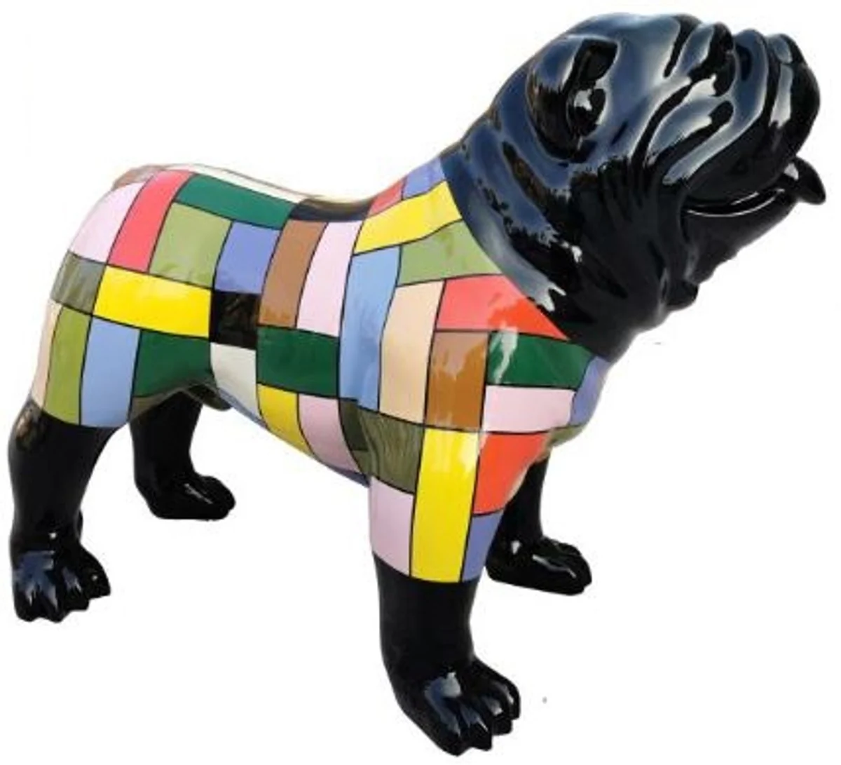 Casa Padrino figura decorativa de diseño perro buldog negro / multicolor 90 x A. 74 cm - Escultura decorativa resistente a la intemperie - Decoración de Sala de Estar