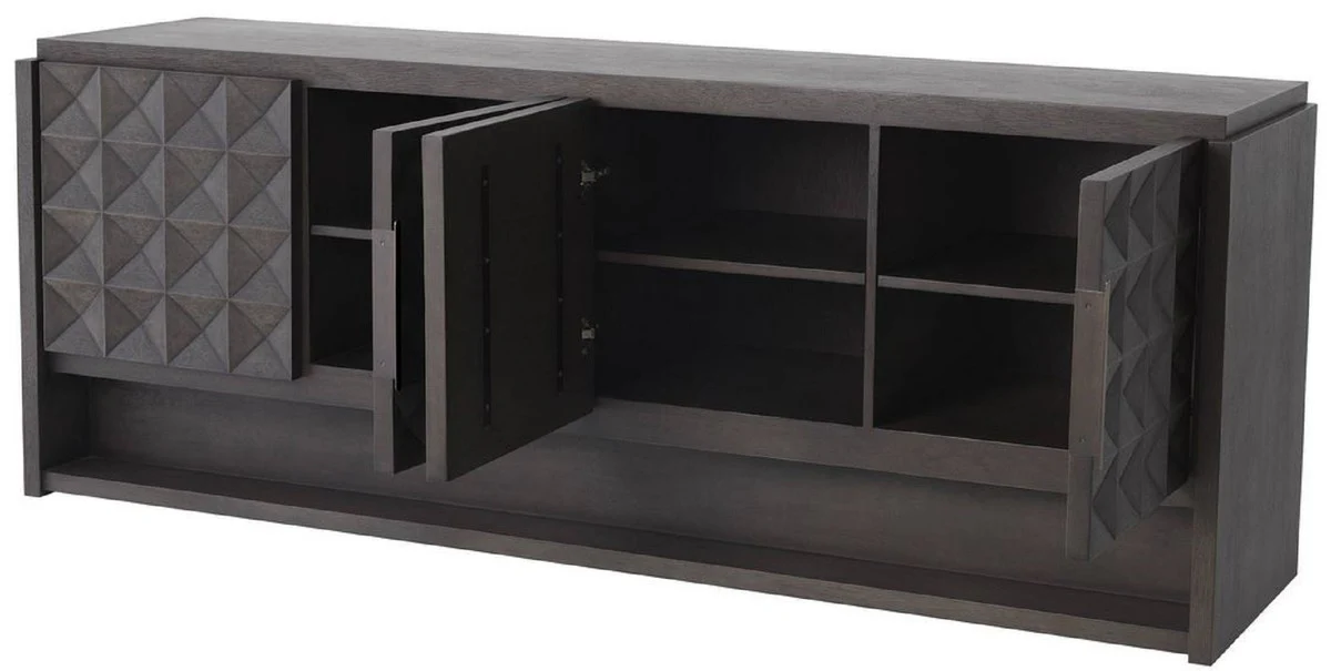 Casa Padrino aparador de lujo moca / bronce 219 x 56 x A. 83 cm - Armario de madera maciza con 4 puertas y efecto 3D en los frentes - Muebles de Lujo