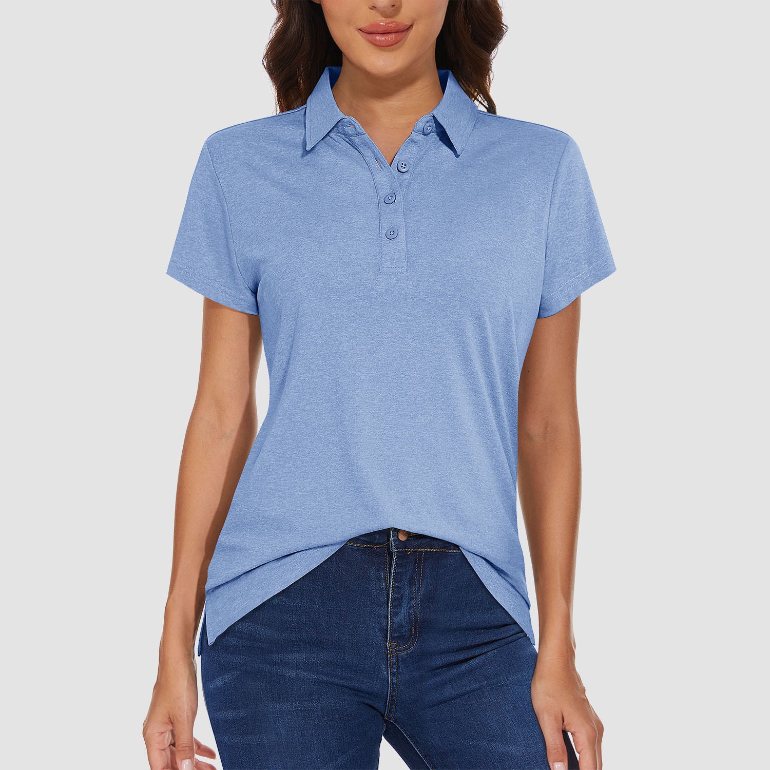 Women's Polo T-shirt 4 Buttons Casual T-Shirts Quick Dry Short Sleeve Golf Shirt