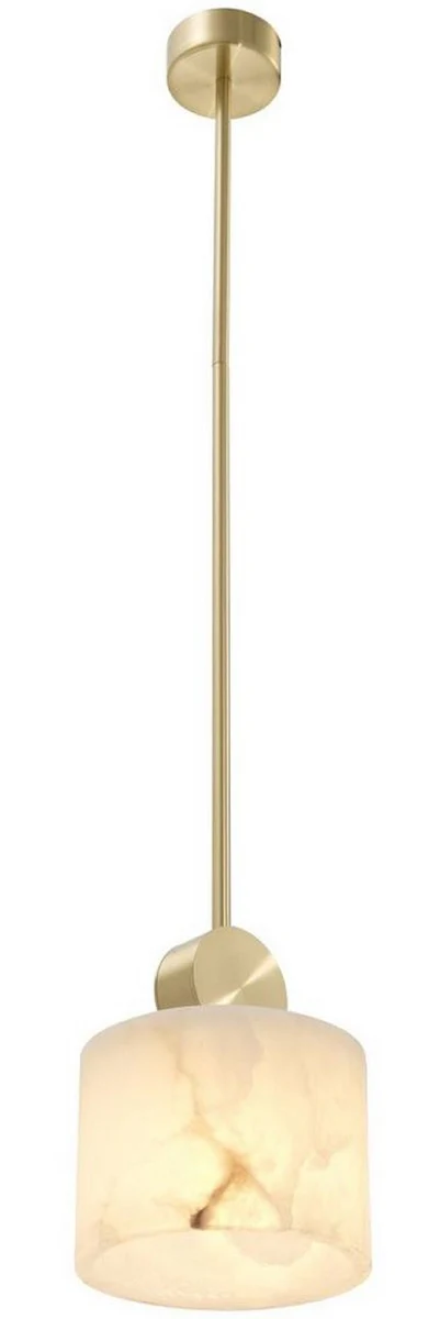 Casa Padrino lámpara colgante de lujo latón / alabastro Ø 20 x H. 24 cm - Elegante Lámpara Colgante con Pantalla Redonda de Alabastro
