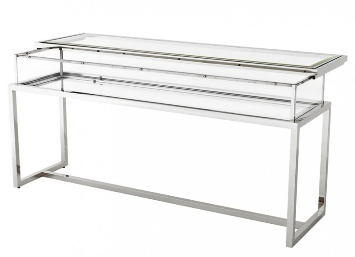 Casa Padrino luxury glass showcase Stainless Steel B 160 x T 45 x H 77 cm Console Shop Furnishings - Art Deco Furniture