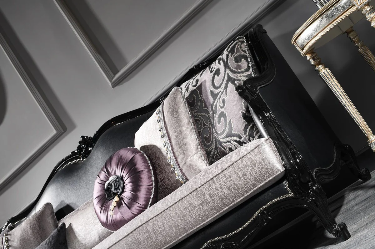 Casa Padrino sof¨¢ de sal¨®n barroco de lujo plata / negro 260 x 90 x A. 95 cm - Noble y Magn¨ªfico