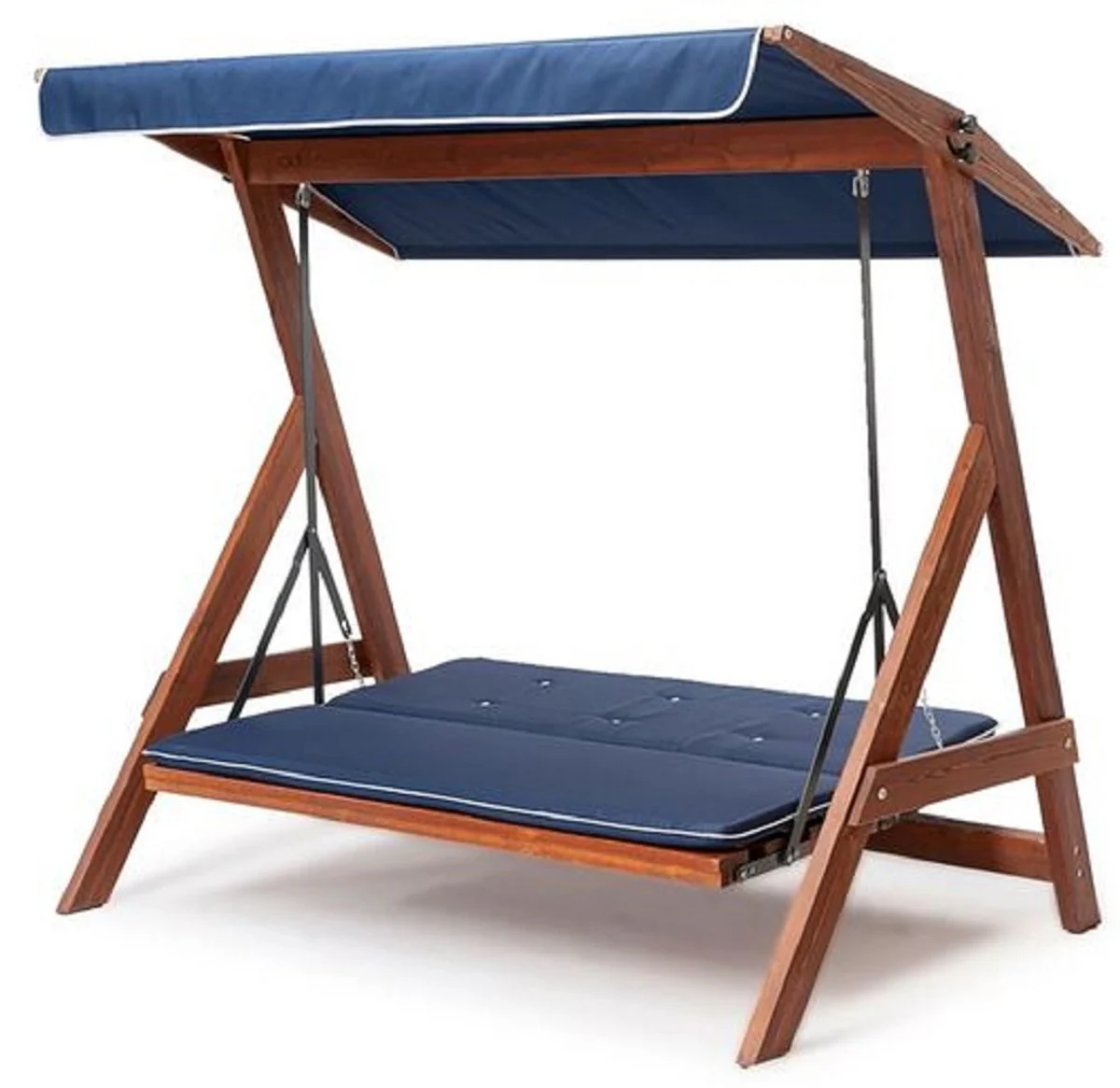 Casa Padrino columpio de Hollywood de lujo azul / marrón - Columpio de jardín moderno resistente a la intemperie con toldo para el sol - Muebles de Jardín - Muebles de Terraza - Muebles de Lujo