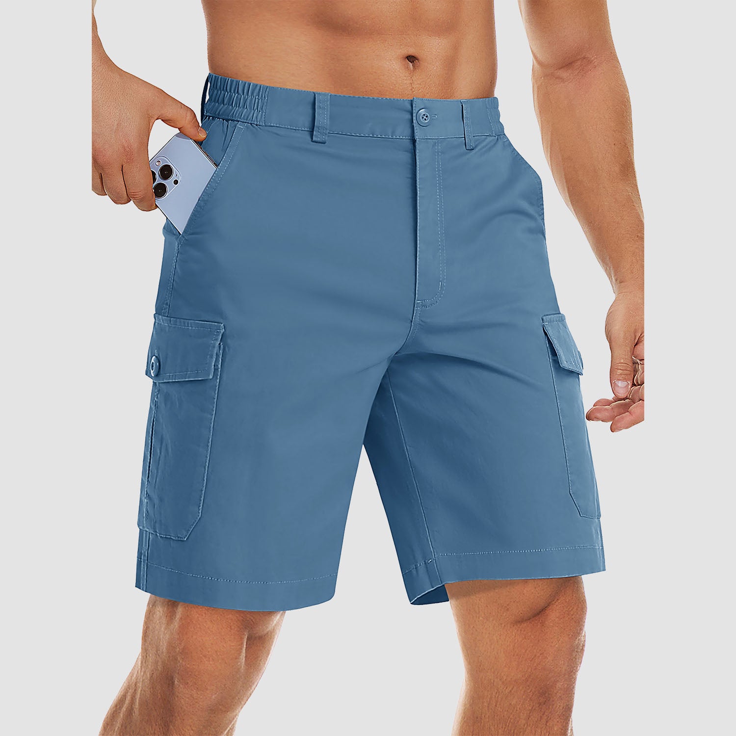 Men's Cargo Shorts with Multi Pockets for Work Elastic Waist Casual Cotton Shorts