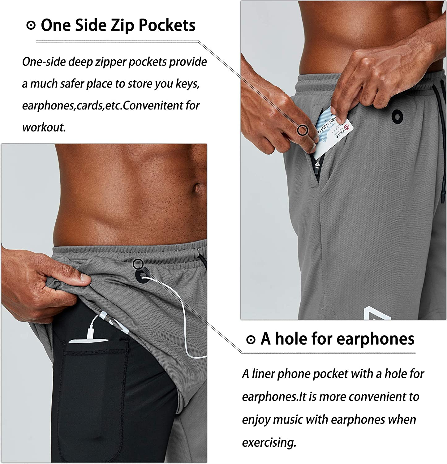 Men's 2 in 1 Running Shorts Gym Workout Quick Dry Mens Shorts with Phone Pocket