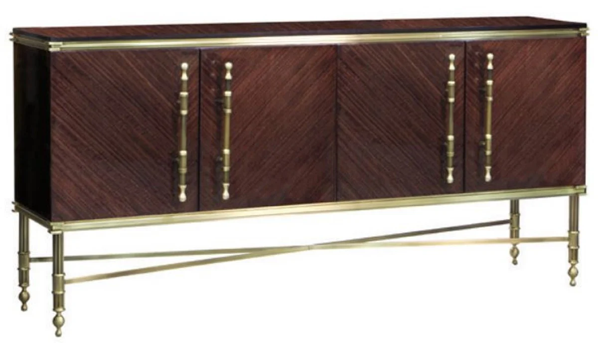 Casa Padrino aparador de lujo marr¨®n oscuro alto brillo / oro mate 222 x 52 x A. 100 cm - Gabinete de madera maciza noble con 4 puertas - Muebles de lujo - Interiores de lujo