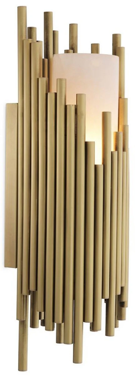 Casa Padrino lámpara de pared de lujo latón antiguo / alabastro 15 x 12 x A. 44,5 cm - Lámpara de pared de latón con pantalla de alabastro - Calidad de Lujo