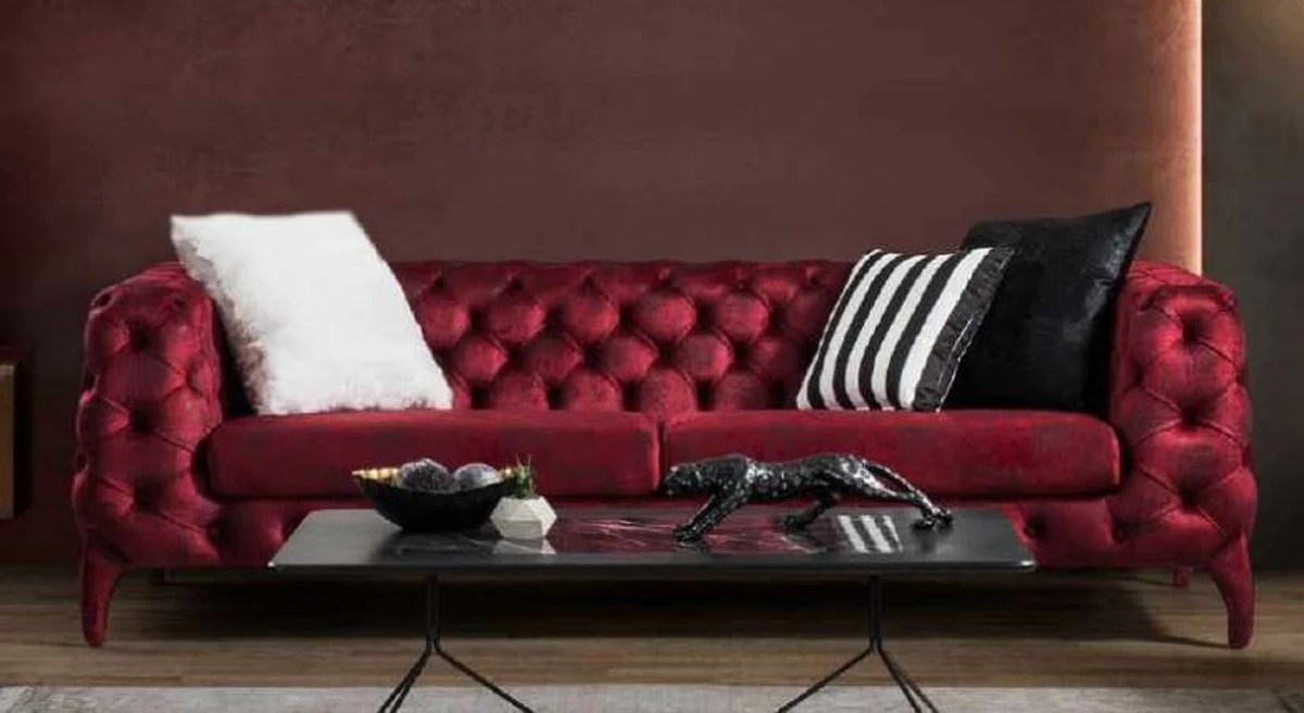 Casa Padrino Sof¨¢ Chesterfield de Lujo Rojo Burdeos 235 x 98 x A. 72 cm - Sof¨¢ de Sala de Estar - Muebles de Sala de Estar Chesterfield