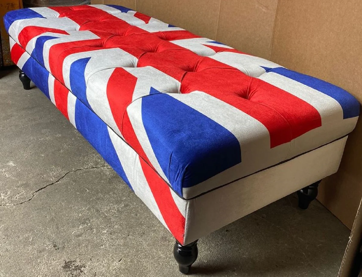 Casa Padrino Banco Chesterfield con Bandera Inglaterra Reino Unido 160 x 65 x A. 43 cm - Banco de Sal¨®n Chesterfield - Muebles de Sal¨®n Chesterfield