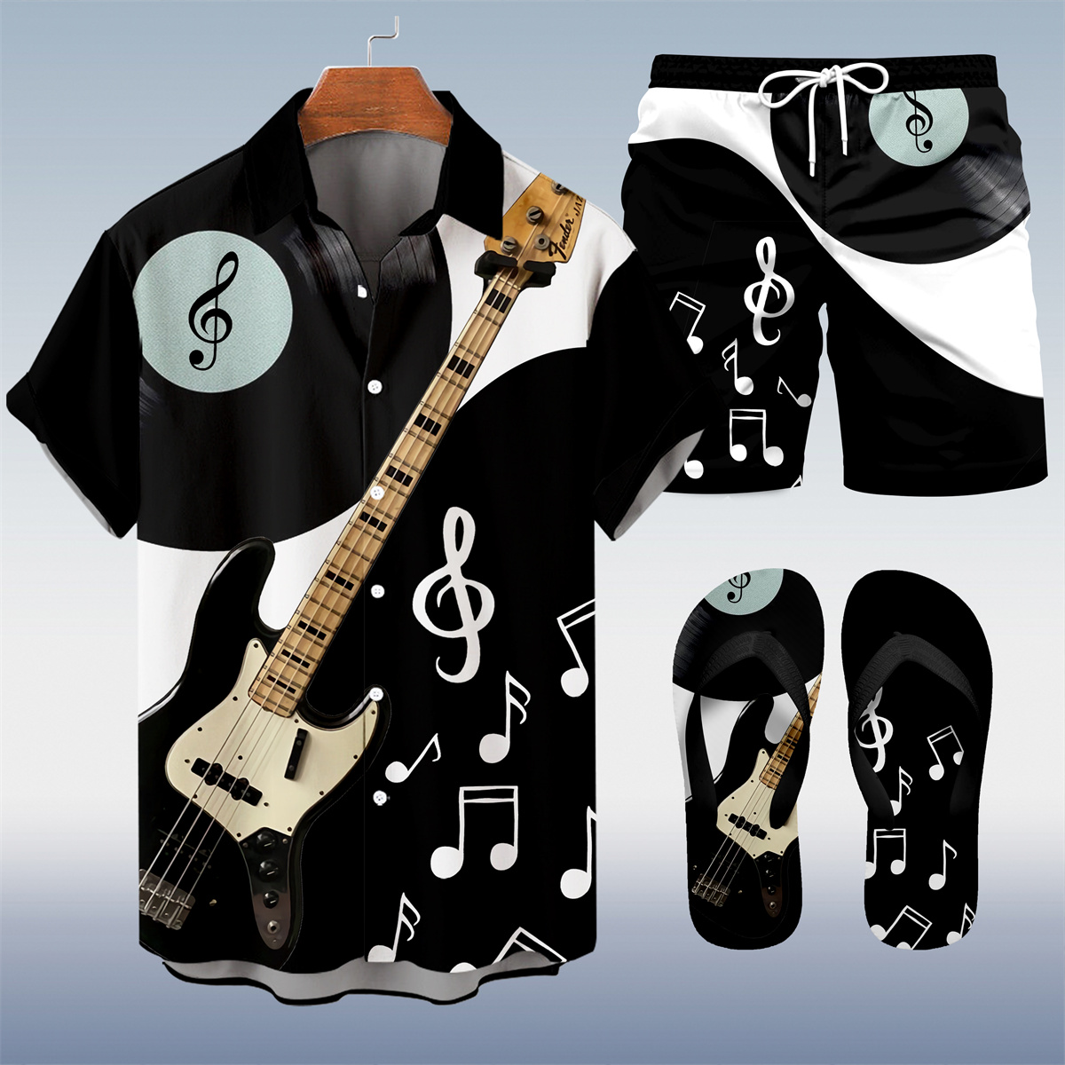 Suitmens Men's Tiki Party Hawaiian Vacation Print Three-Piece Set 024