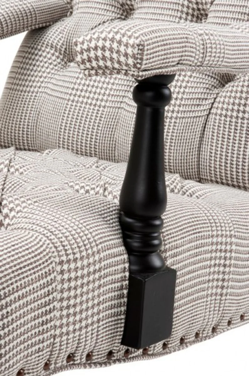 Casa Padrino luxury lounge chair Baroque Cream / Brown Plaid Mod4 - Hotel Furniture