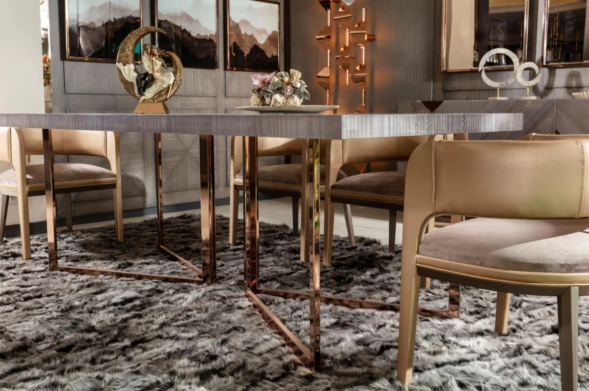 Casa Padrino mesa de comedor de lujo gris / cobre 210 x 100 x A. 75 cm - Mesa de cocina rectangular con tapa de madera maciza y patas de metal - Muebles de comedor - Muebles de lujo