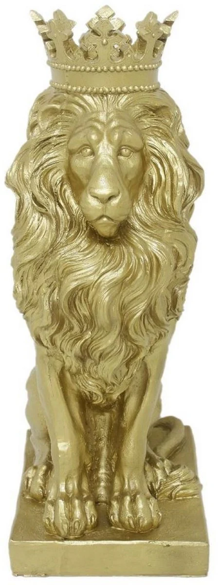 Casa Padrino escultura decorativa barroco león con corona oro 25 x A. 75 cm - Magnífica figura decorativa de resina sintética - Accesorios de decoración salón barroco